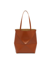 Brown Medium Puzzle Fold Tote Bag | PDP | Antonia