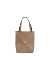 Beige Mini Puzzle Fold Tote | PDP | Antonia