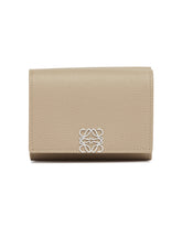 Beige Trifold Anagram Wallet | PDP | Antonia