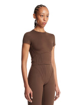 NikeSKIMS Brown Cropped Corset T-Shirt | PDP | Antonia