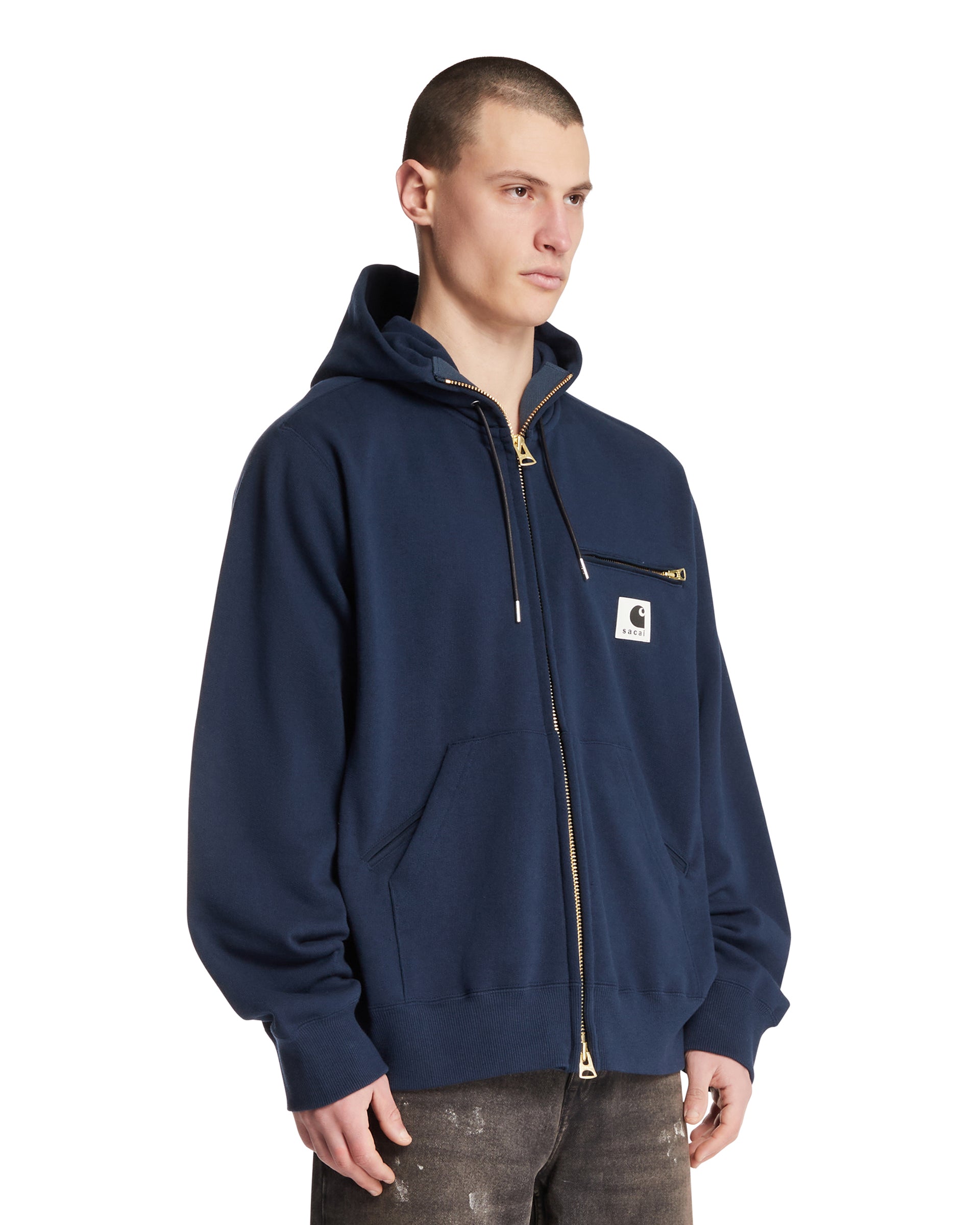 Sacai x Carhartt WIP Blue Cotton Jersey Hoodie | SACAI - Antonia