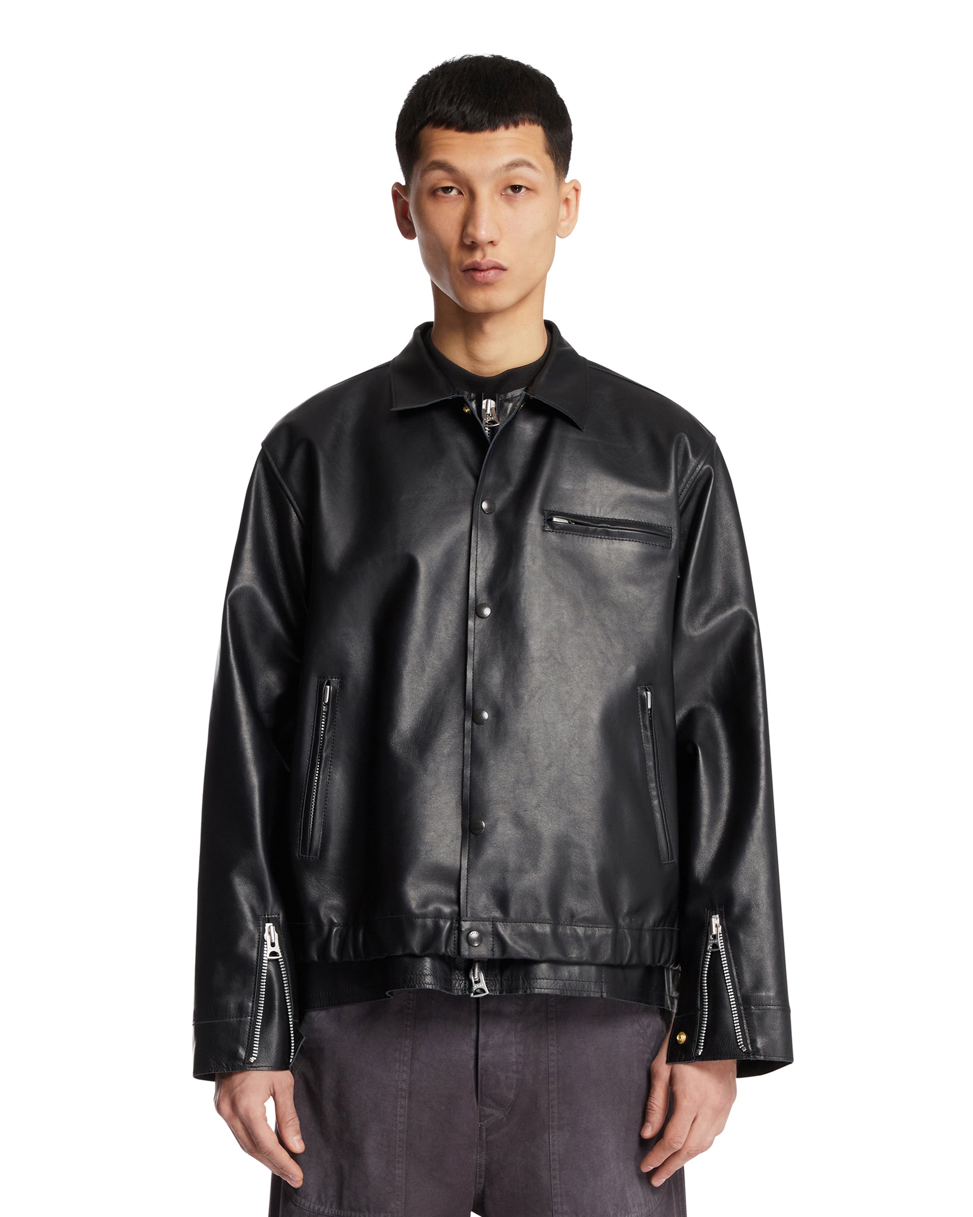Black Leather Blouson Jacket | SACAI - Antonia
