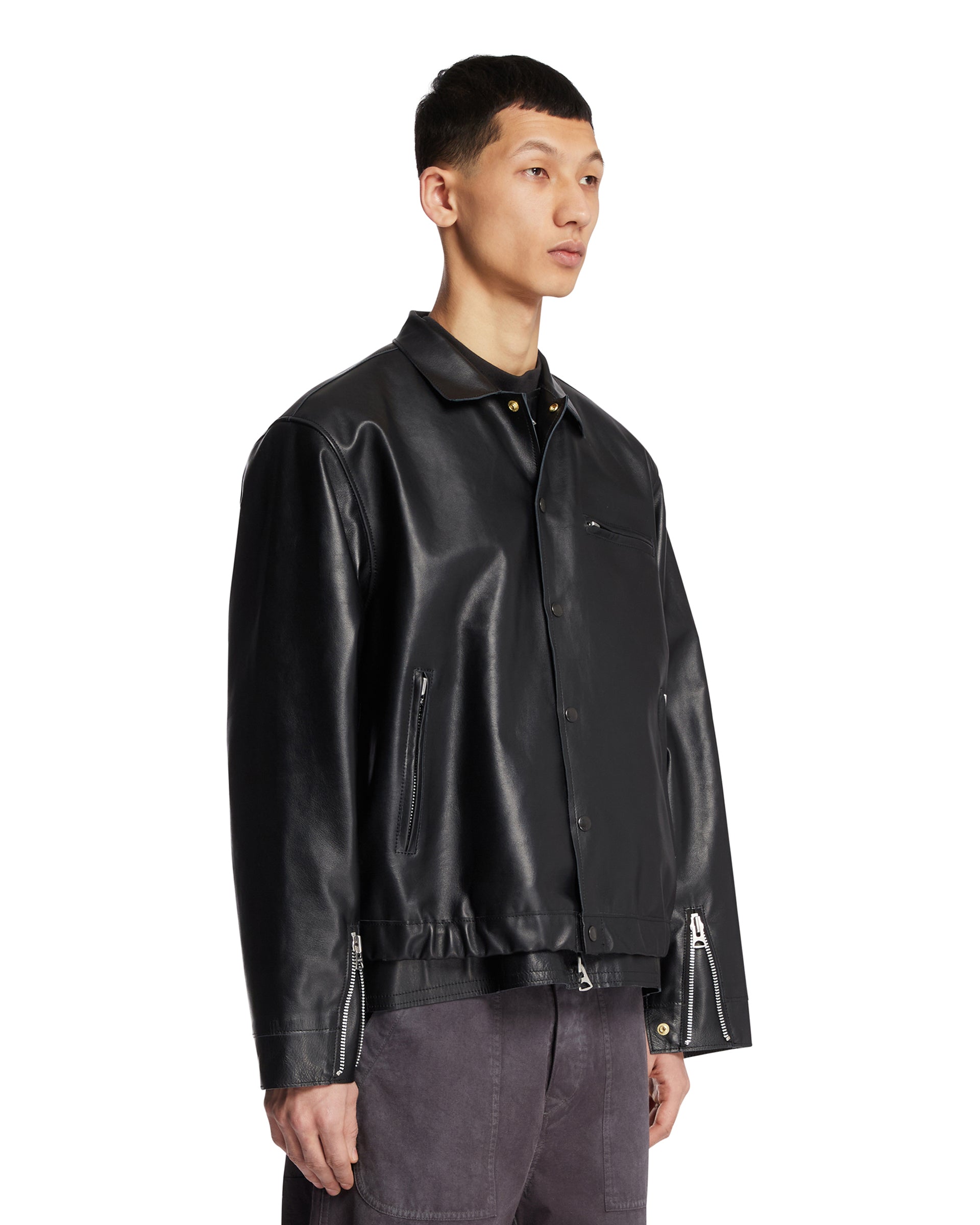 Black Leather Blouson Jacket | SACAI - Antonia