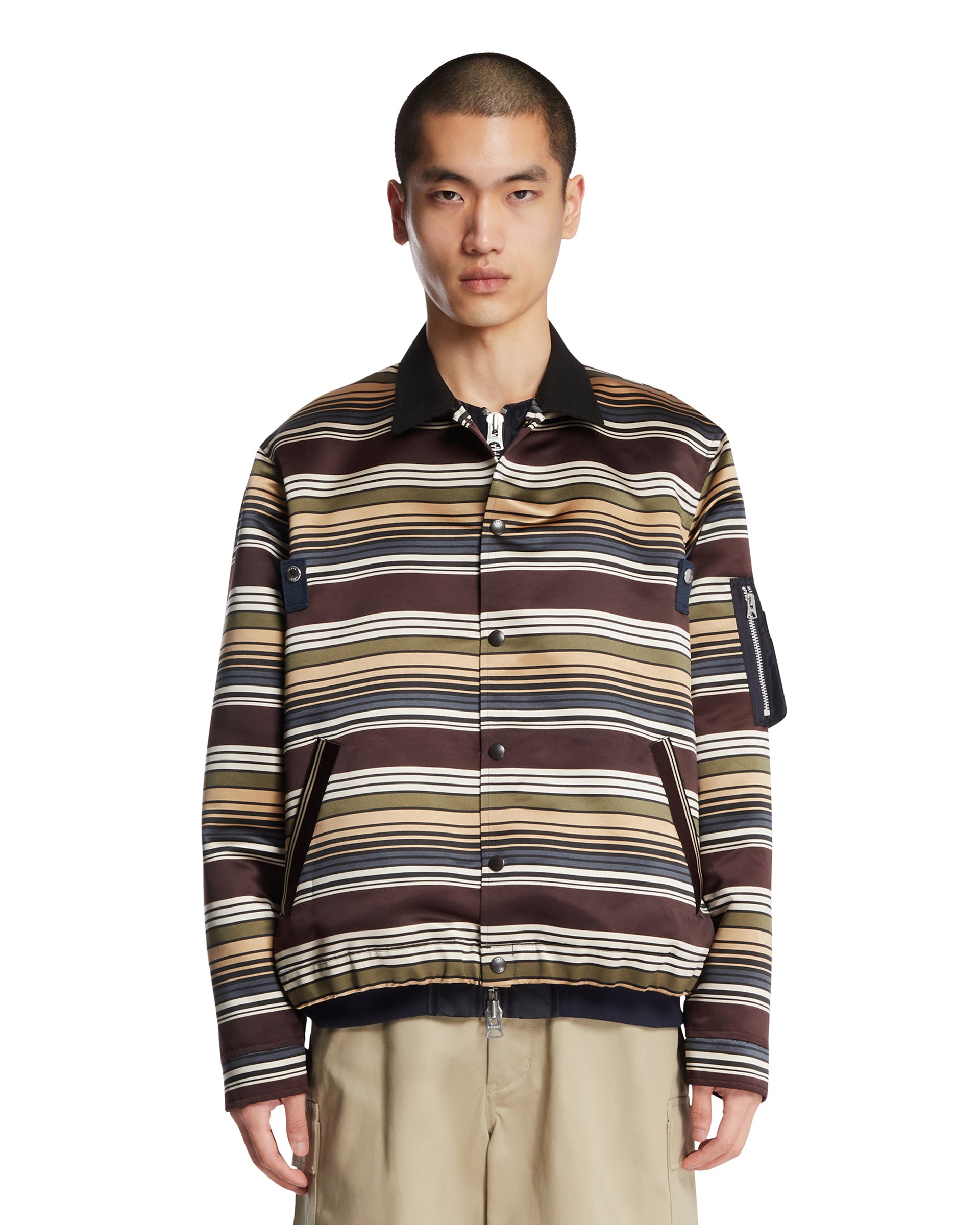 Brown Double-Layer Striped Jacket | SACAI - Antonia