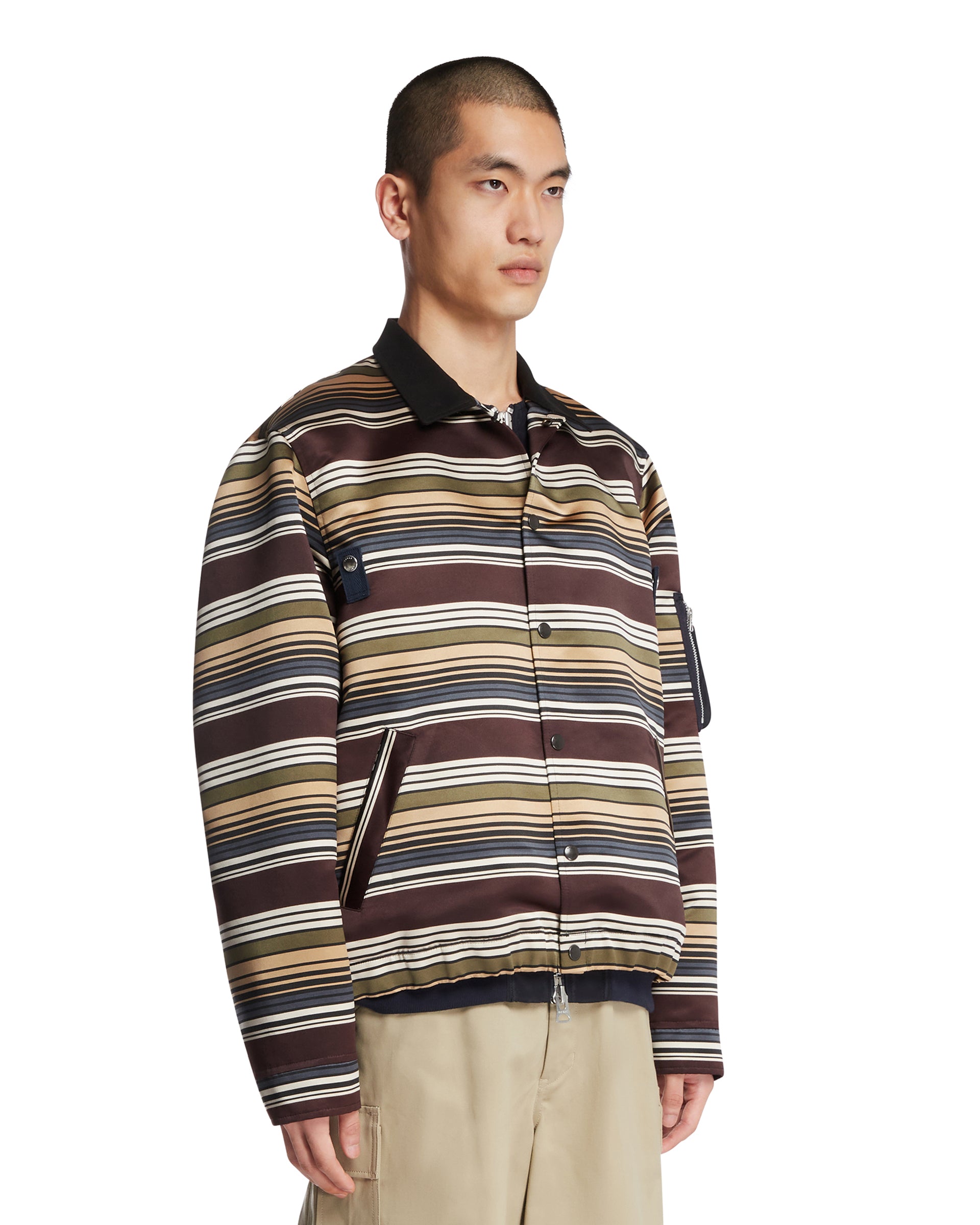 Brown Double-Layer Striped Jacket | SACAI - Antonia