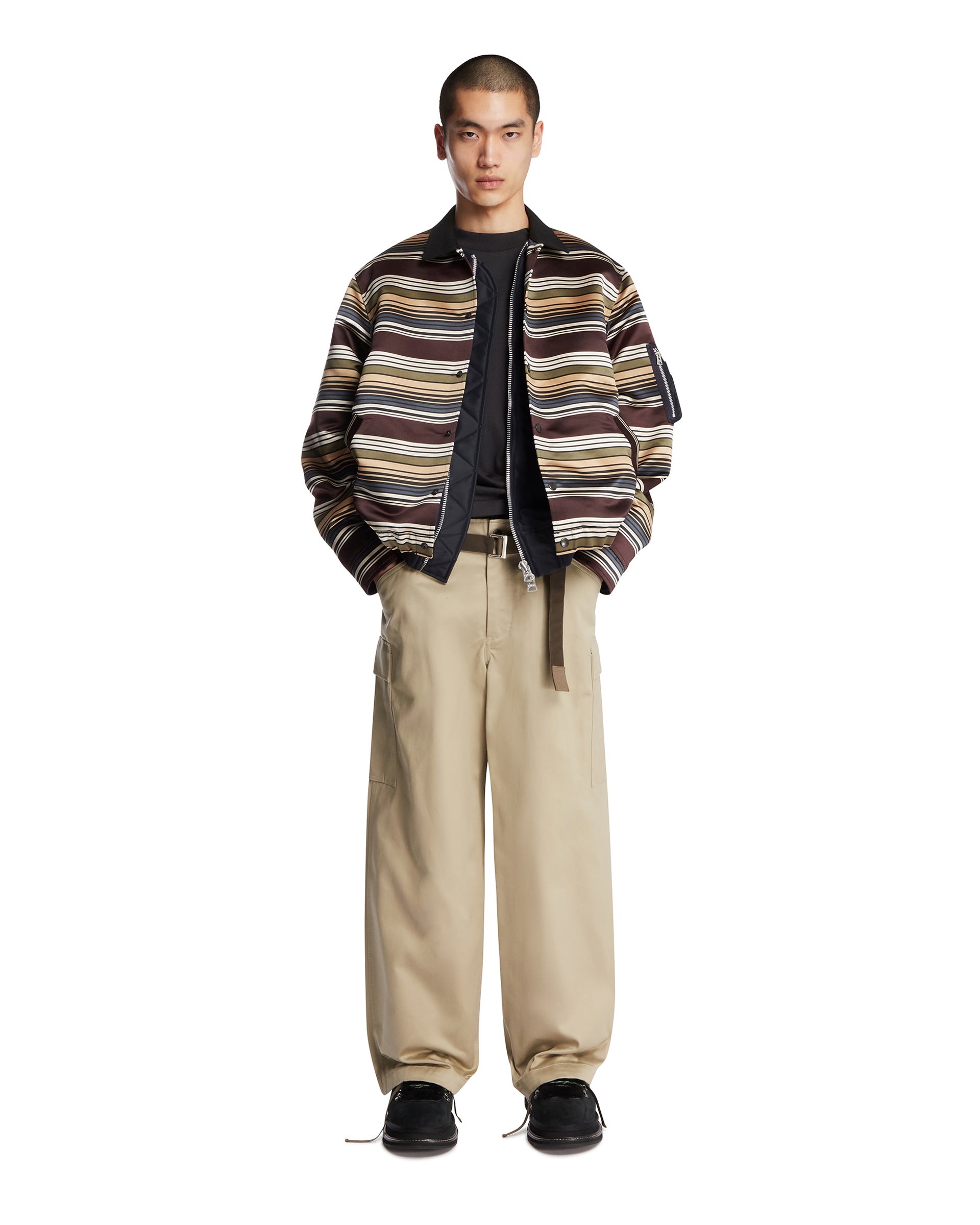 Brown Double-Layer Striped Jacket | SACAI - Antonia