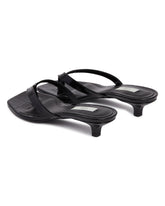Black Low-Heel Croc-Effect Flip-Flop Sandals | PDP | Antonia