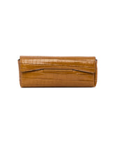 Brown Croco-Embossed Leather Clutch | PDP | Antonia