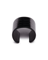 Black Long Rigid Bracelet With Crocodile-Embossed Finish | PDP | Antonia