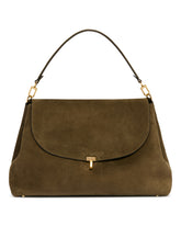 Borsa T-Lock Satchel In Suede Verde | PDP | Antonia