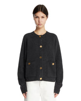 Gray Jewel-Button Cardigan | PDP | Antonia