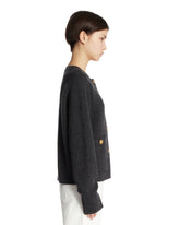 Gray Jewel-Button Cardigan | PDP | Antonia