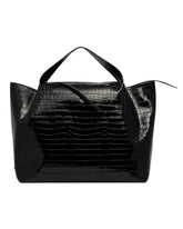 LM1 Black Lacquer Croc-Embossed Leather Tote | PDP | Antonia