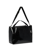 LM1 Black Lacquer Croc-Embossed Leather Tote | PDP | Antonia