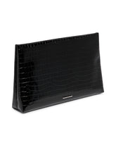 XXL Black Croc-Embossed Leather Pouch | PDP | Antonia
