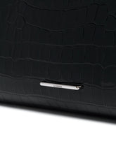 XXL Black Croc-Embossed Leather Pouch | PDP | Antonia