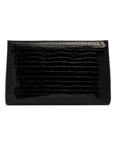 XXL Black Croc-Embossed Leather Pouch | PDP | Antonia