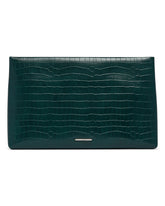 XXL Green Matte Croc-Embossed Leather Pouch | PDP | Antonia
