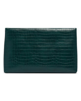 XXL Green Matte Croc-Embossed Leather Pouch | PDP | Antonia