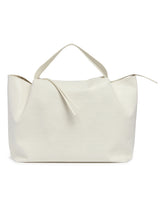 LM1 White Chalk Croc-Embossed Leather Tote | PDP | Antonia