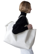 LM1 White Chalk Croc-Embossed Leather Tote | PDP | Antonia