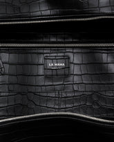 LM1 Black Matte Croc-Embossed Leather Tote | PDP | Antonia