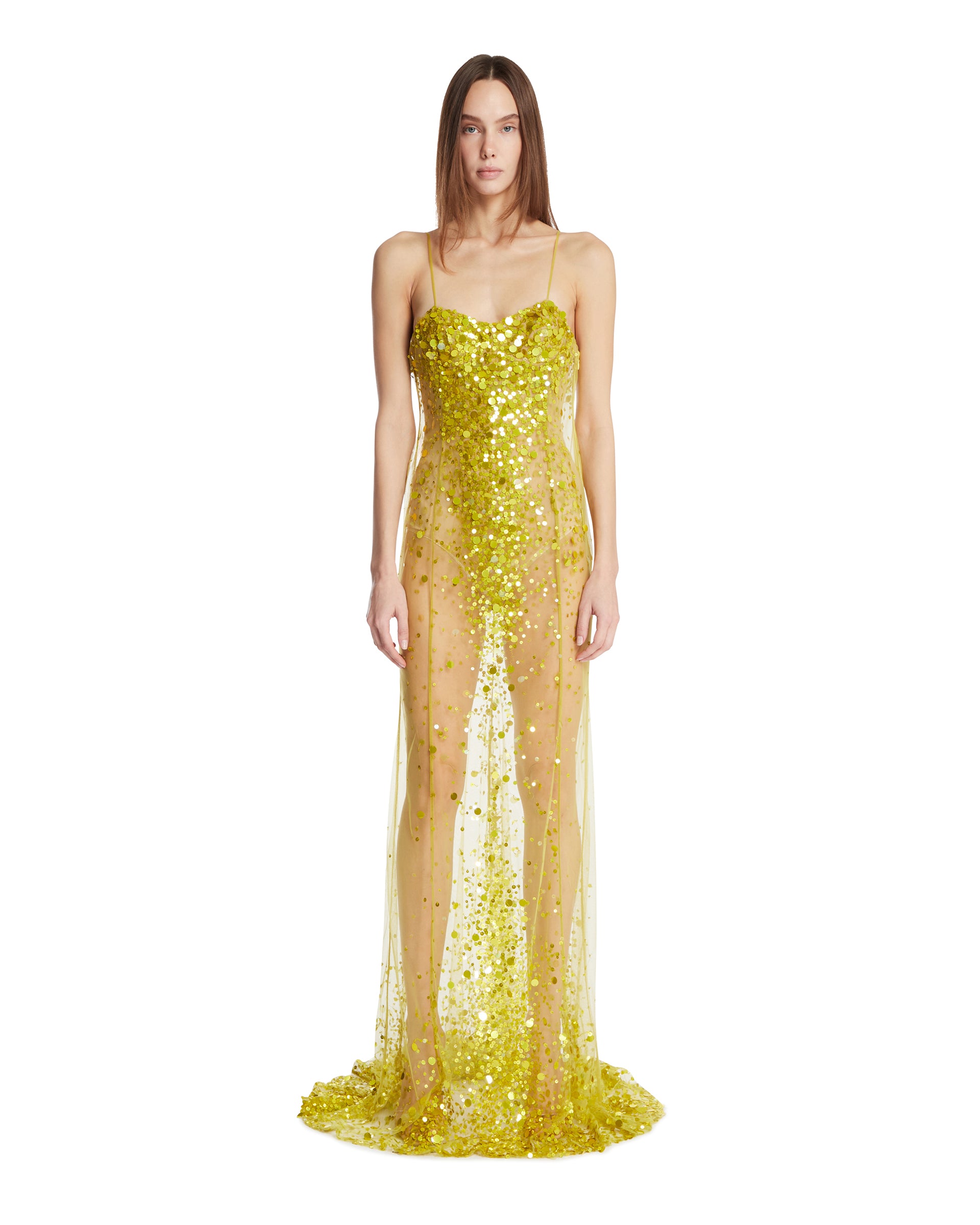 Yellow Sequin Train Dress | THE ATTICO - Antonia Yellow Sequin Train Dress | THE ATTICO - Antonia