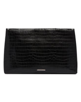 XXL Black Croc-Embossed Leather Pouch | PDP | Antonia