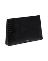 XXL Black Croc-Embossed Leather Pouch | PDP | Antonia