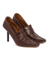 Brown Agata Leather Heeled Loafers | PDP | Antonia