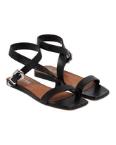 Black Leather Flat Sandals - Women | PLP | dAgency