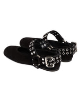 Black Suede Biker Ballet Flats | PDP | Antonia