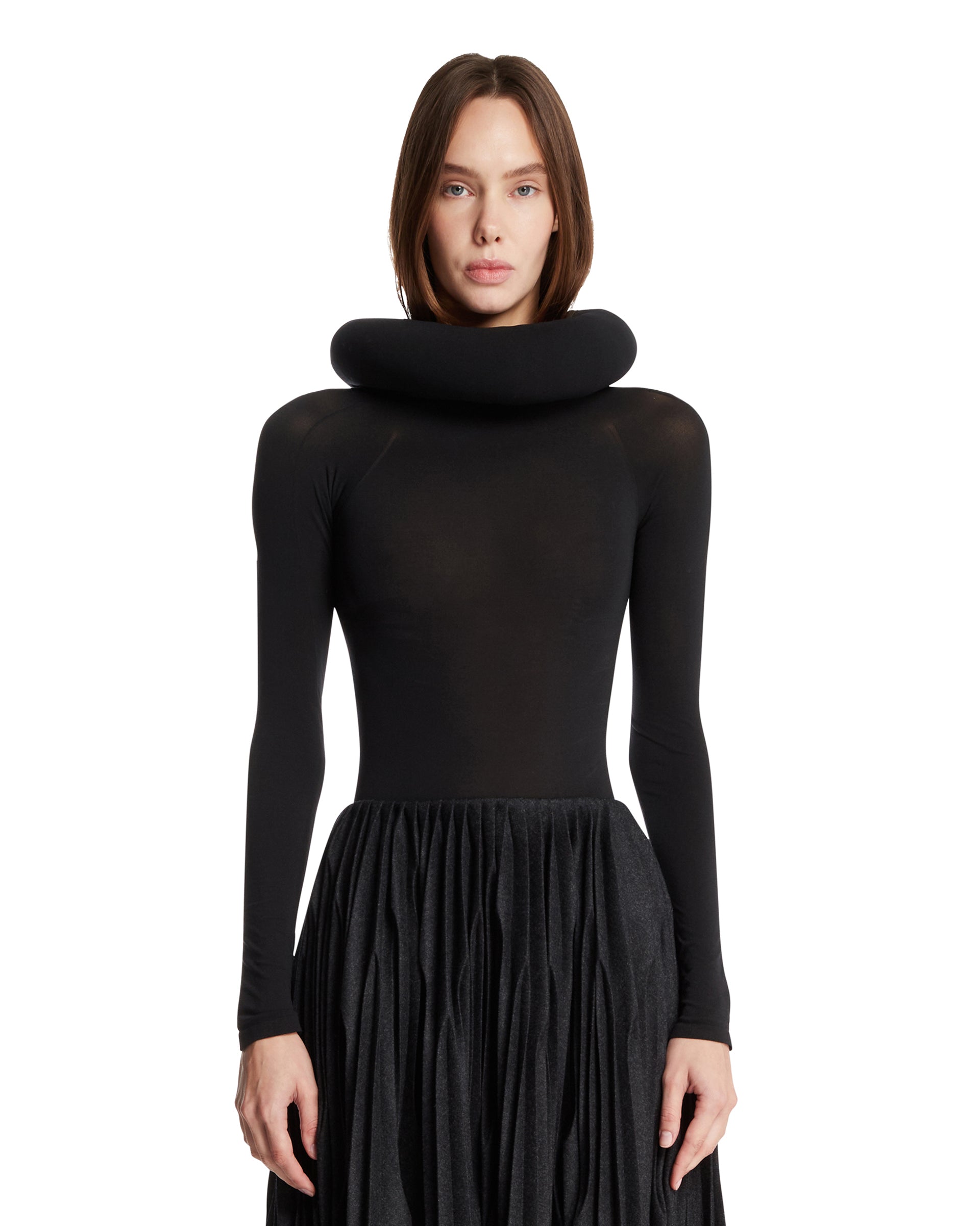 Black Sculptural Hooded Bodysuit | ALAIA - Antonia