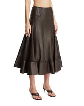 Brown Perforated Leather Flared Skirt | PDP | Antonia