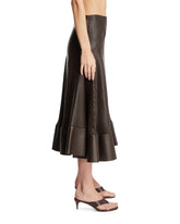 Brown Perforated Leather Flared Skirt | PDP | Antonia