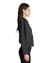 Black Polka-Dot Tucked-In Viscose Crepe Blouse | PDP | Antonia