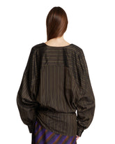 Brown Striped Draped Blouse | PDP | Antonia