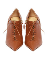 Brown Leather Stiletto Lace-Up Shoes | PDP | Antonia