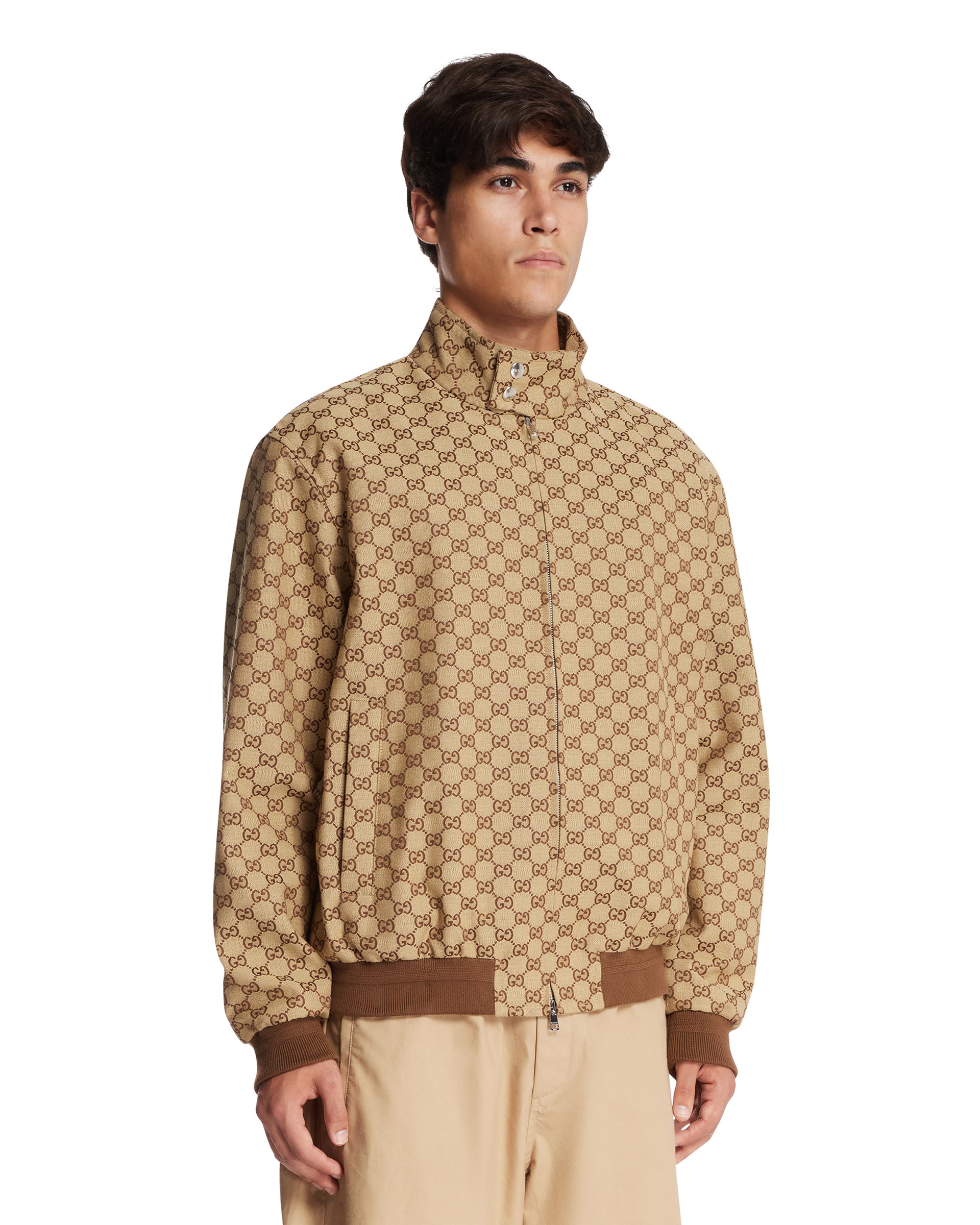 Beige GG Fabric Bomber Jacket | GUCCI - Antonia