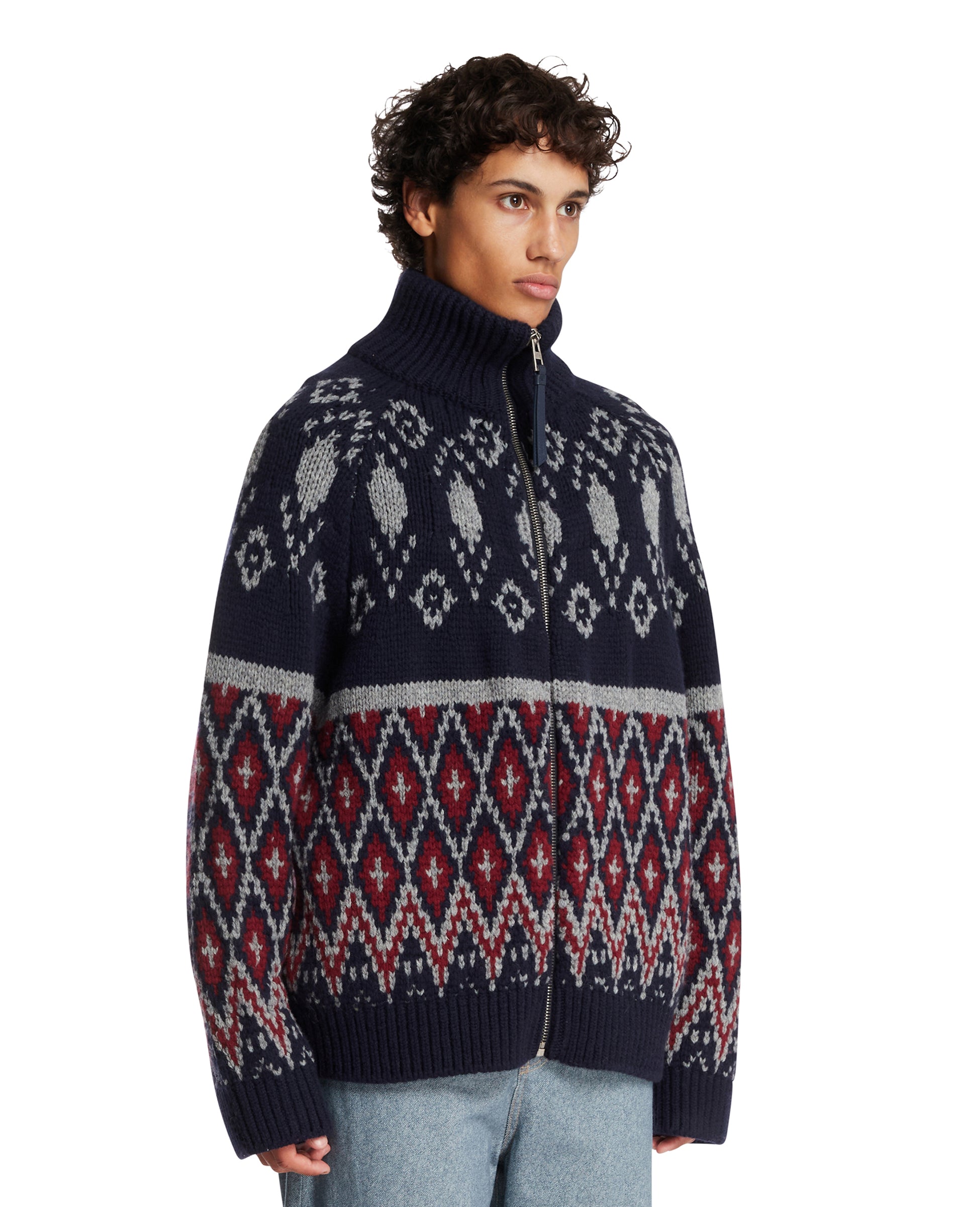 Blue Wool Zip-Up Cardigan | LOEWE - Antonia