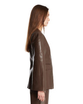 Brown Structured Faux Leather Jacket | PDP | Antonia