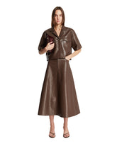 Brown Faux Leather Bowling Shirt | PDP | Antonia