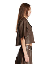 Brown Faux Leather Bowling Shirt | PDP | Antonia