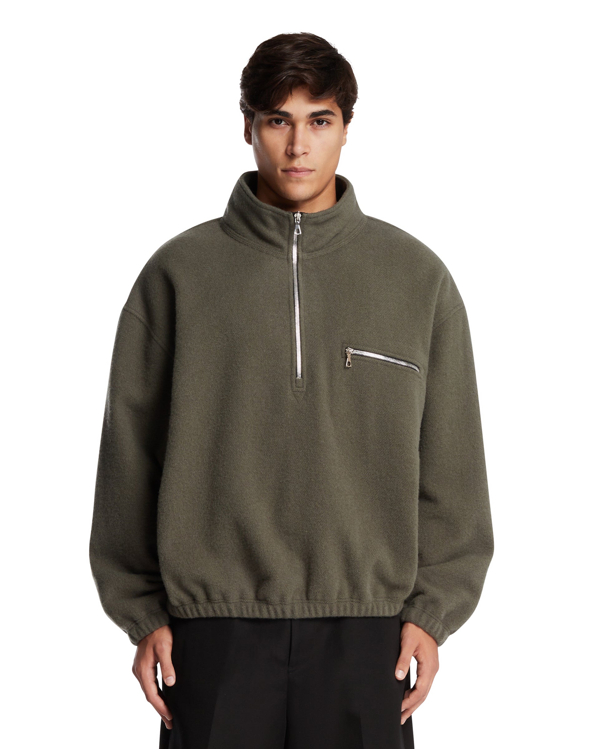 Green Wool Fleece with Zip | RIER - Antonia