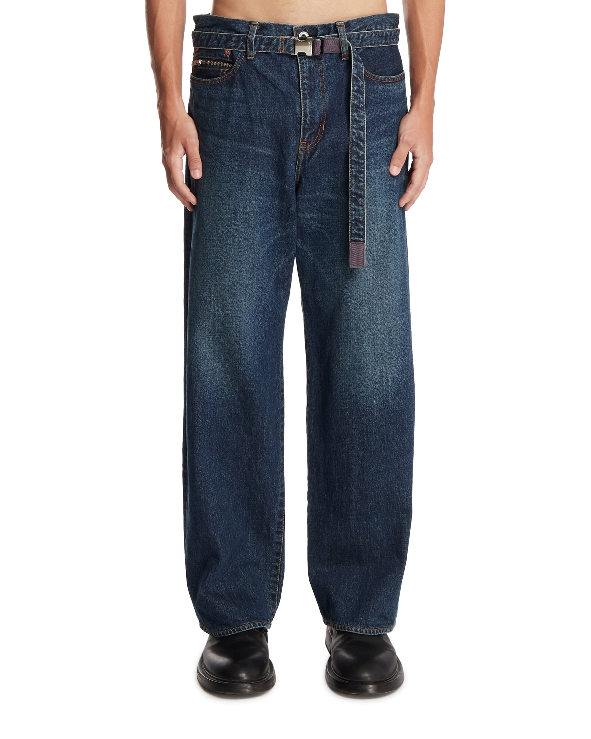Blue Wide-Leg Jeans with Belt | SACAI - Antonia