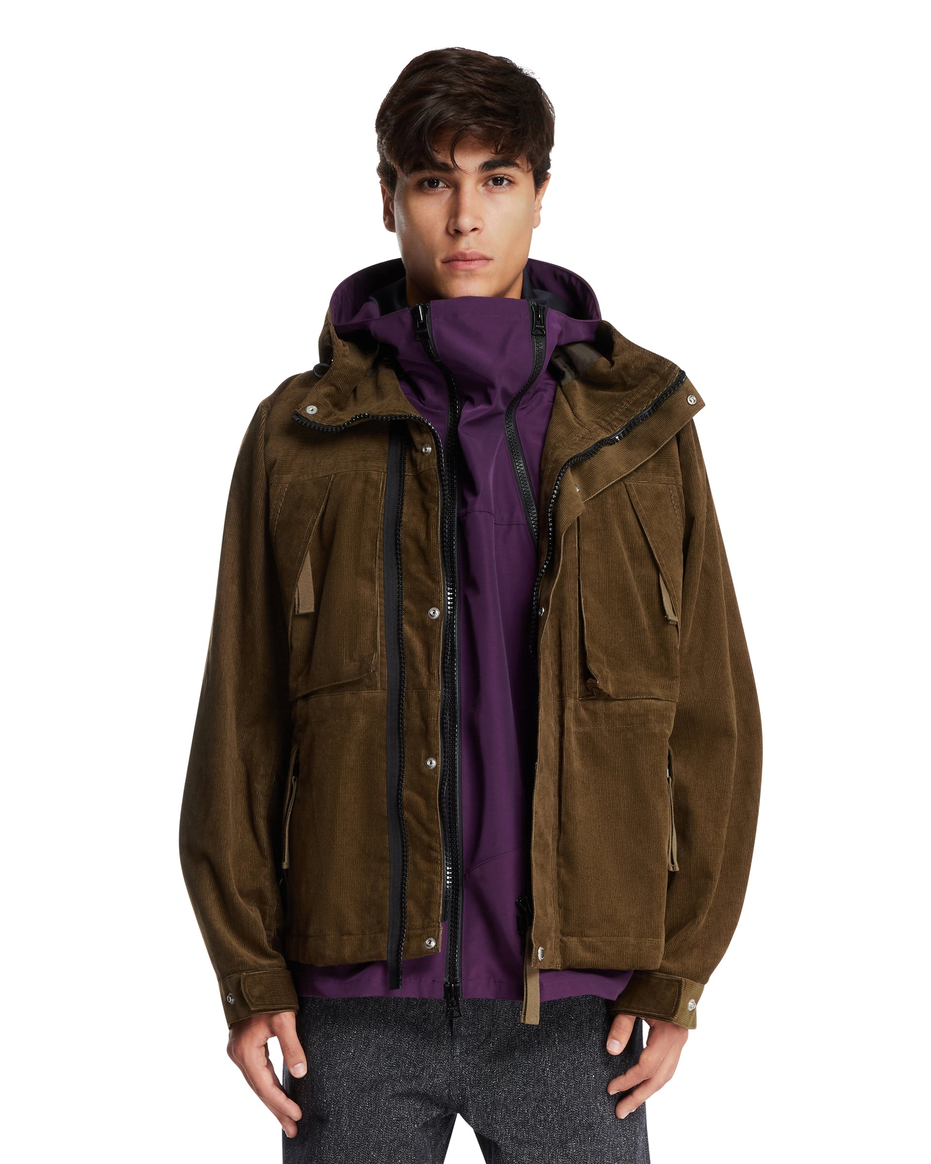 sacai ブラウン ジャケット sacai: ブラウン＆カーキ Nylon Twill Grosgrain ボンバージャケット