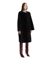 Black Shearling Crew Neck Coat | PDP | Antonia