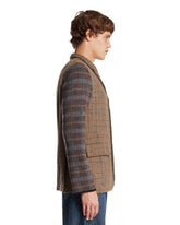 Beige Checked Patchwork Blazer | PDP | Antonia