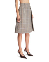 Beige Checked Pleated Wool Midi Skirt | PDP | Antonia