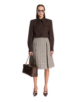 Beige Checked Pleated Wool Midi Skirt | PDP | Antonia